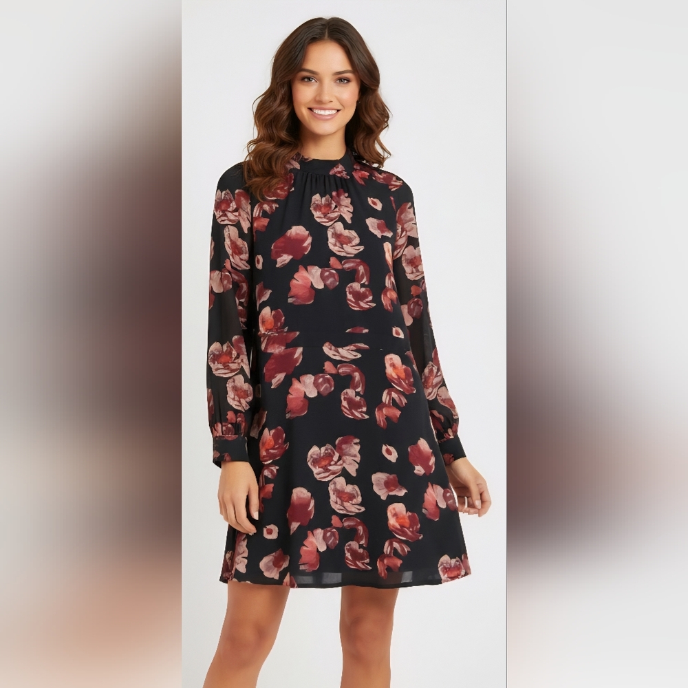 Banana Republic Factory Dark Floral Long Sleeve Dress